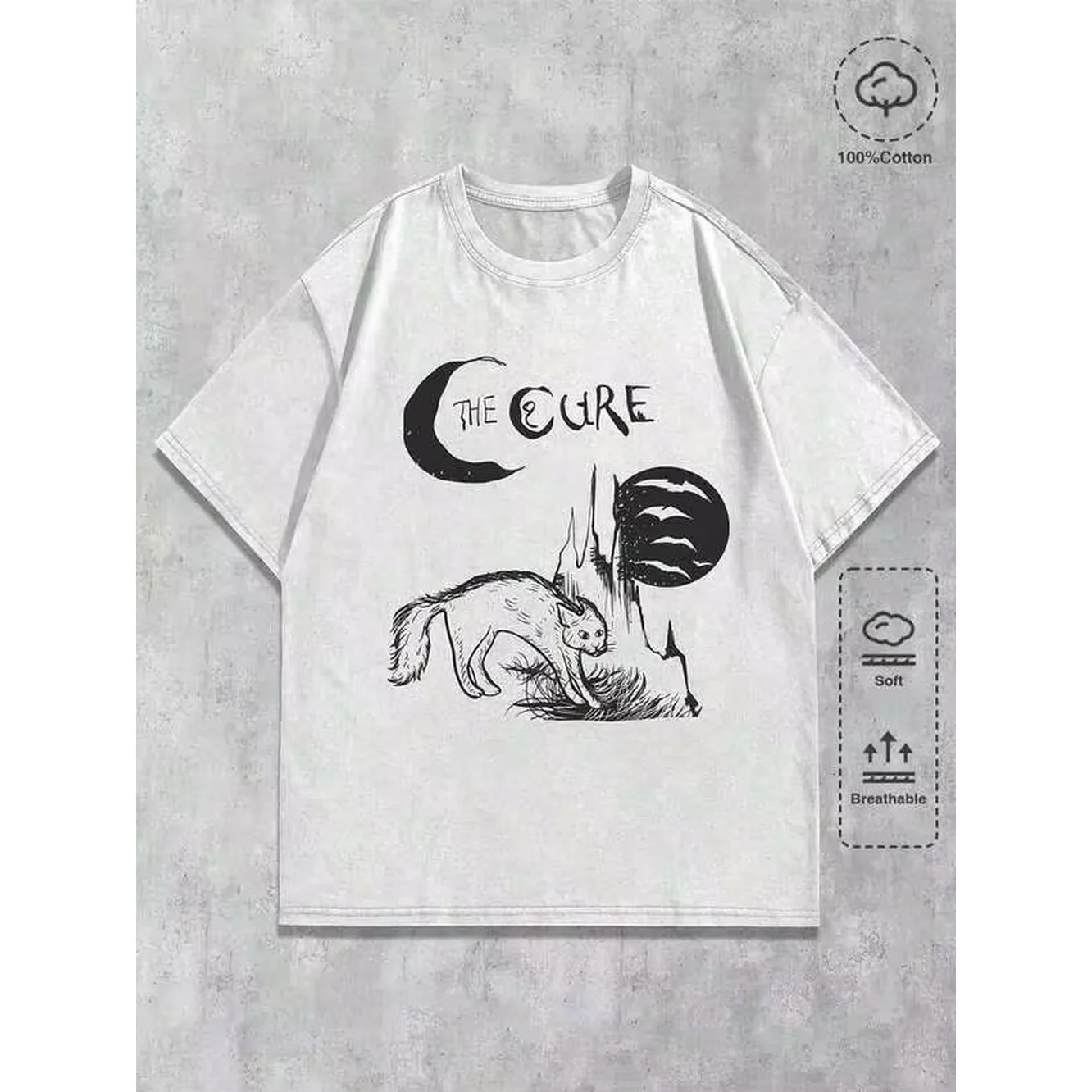 MEN Anime Spring/Summer Casual Graphic Summer Letter Moon Print Round Neck Short Sleeve Casual T-Shirt, 2S Style,Washed Graphic Unisex Loose 100% Cotton Summer Tee