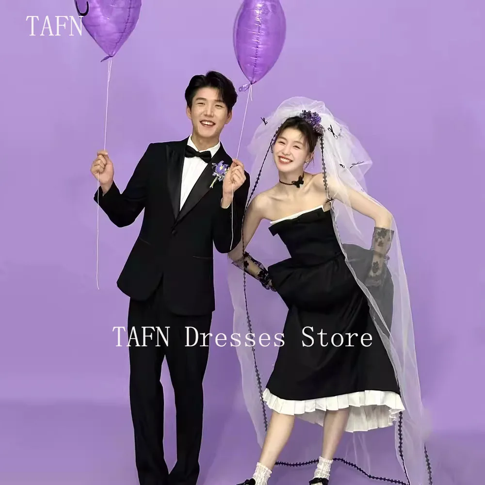 

TAFN 웨딩드레스 Korea Simple Wedding Reception Dresses Photo Shoot Black Strapless A-line Evening Party Dresses Custom Made