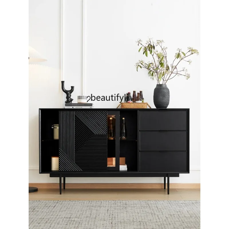 

Nordic Solid Wood Sideboard Simple Modern Quiet Style Small Apartment Living Room Oak Storage Wine Cabinet against the Wall