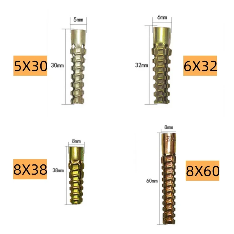 Serrated Steel Wall Anchors – Metal Expansion Anchor Tube for M5 M6 M8 M10 Concrete Wall Fasteners, with Self-Tapping Screws, He
