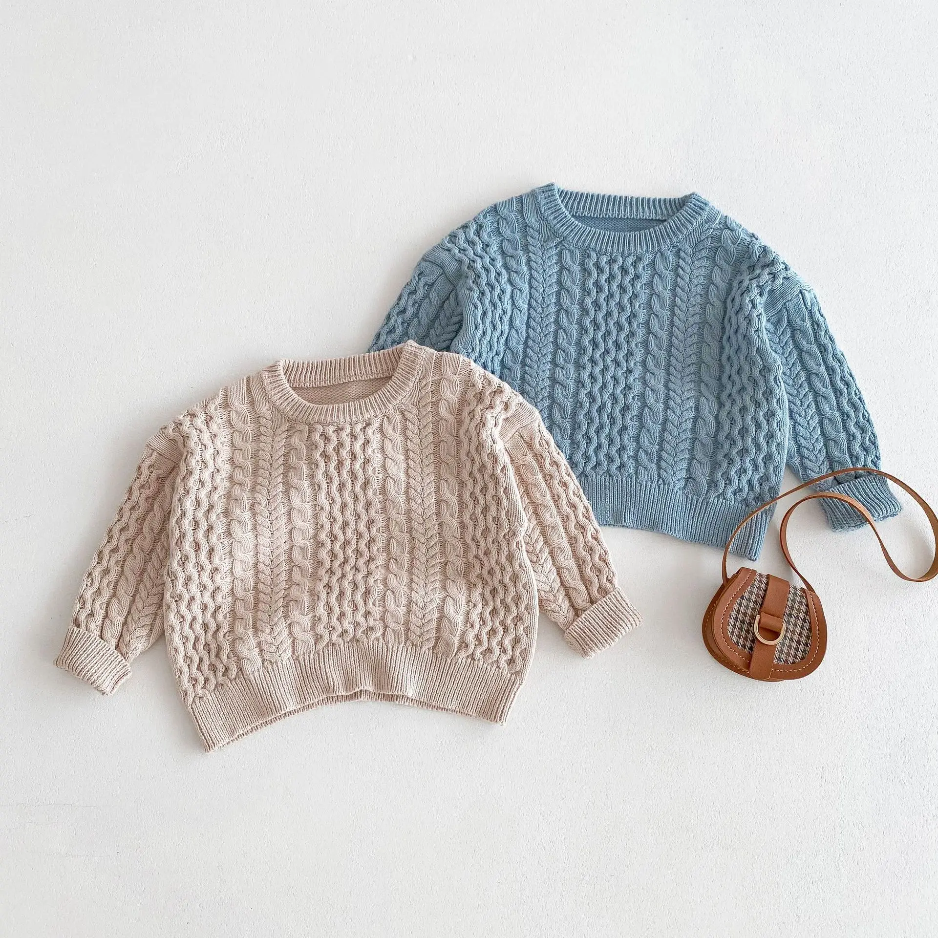 

Autumn New Children Long Sleeve Knitted Sweater Boys Girls Solid Casual Knitwear Toddler Fashion Vintage Pullover Kids Clothes