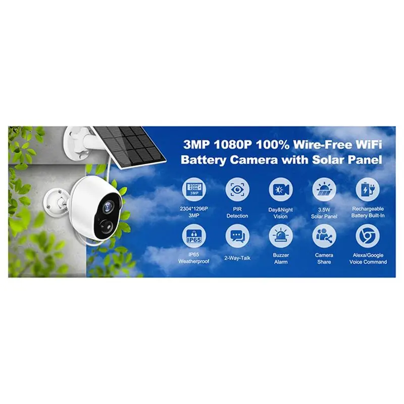 

NEW 3MP 9000MAh Battery WIFI Surveillance Camera Tuya Smart Home Outdoor Security Protection Wireless CCTV Camera(B)
