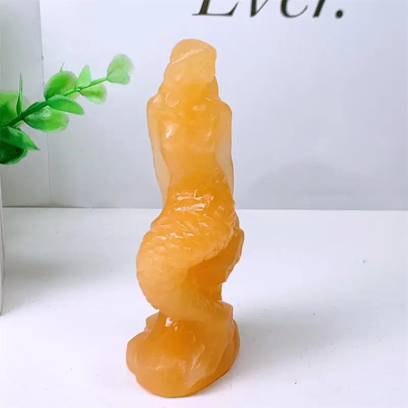 Natural Yellow Calcite Mermaid Statue Healing Crystal Carving Feng Shui Aesthetic Fengshui Home Decoration Reiki Gift 1pcs