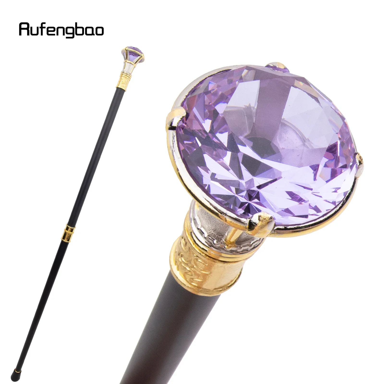 Light Purple Diamond Type Golden White  Cane Fashion Decorative Stick Cosplay Cane Knob Crosier 90cm  Performance Stage Cane