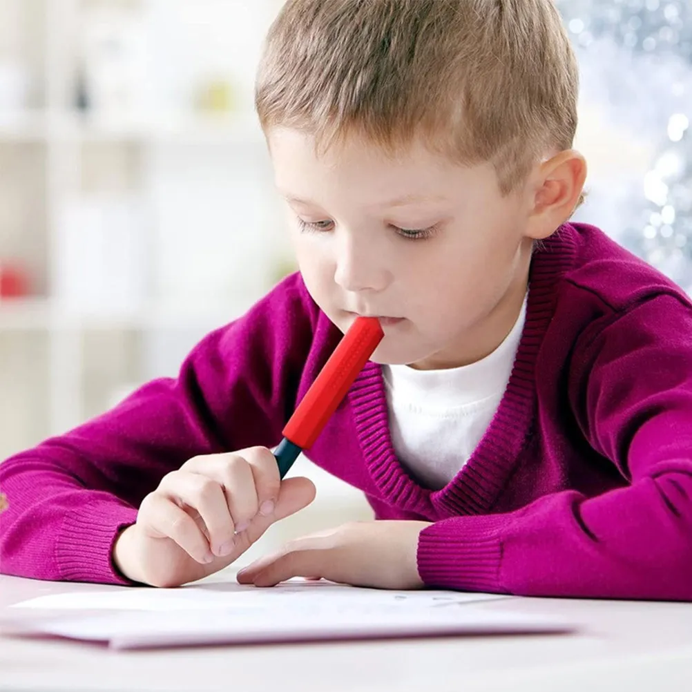 

3Pcs Sensory Silicone Chewable Oral Motor Aid Kids Pencil Caps Red Green Blue Eraser Toppers Erasers Caps