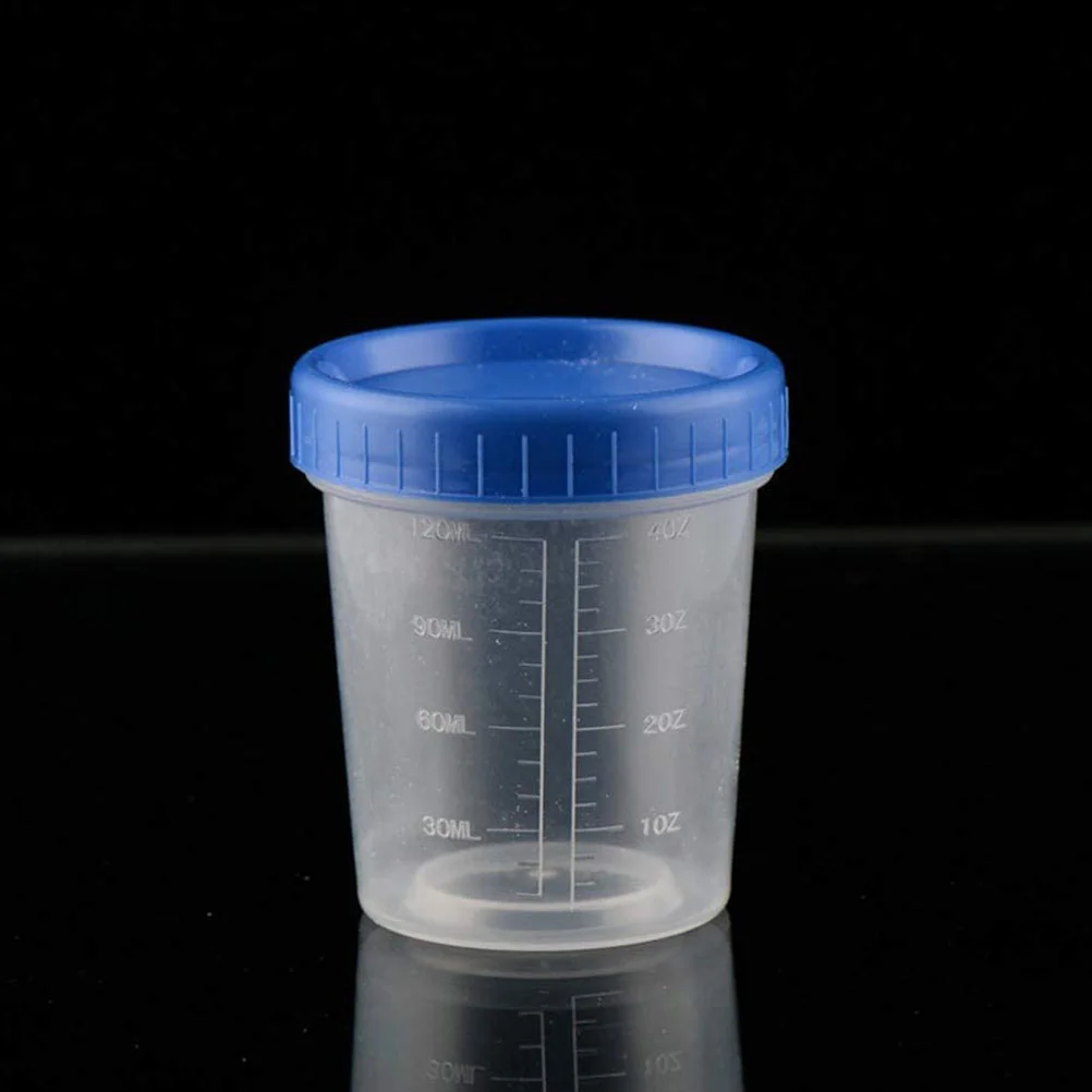 25 Pcs Blue Lid Measuring Cup Liquid Cups Scale Specimen Container 120ml Pp Urine Sealed