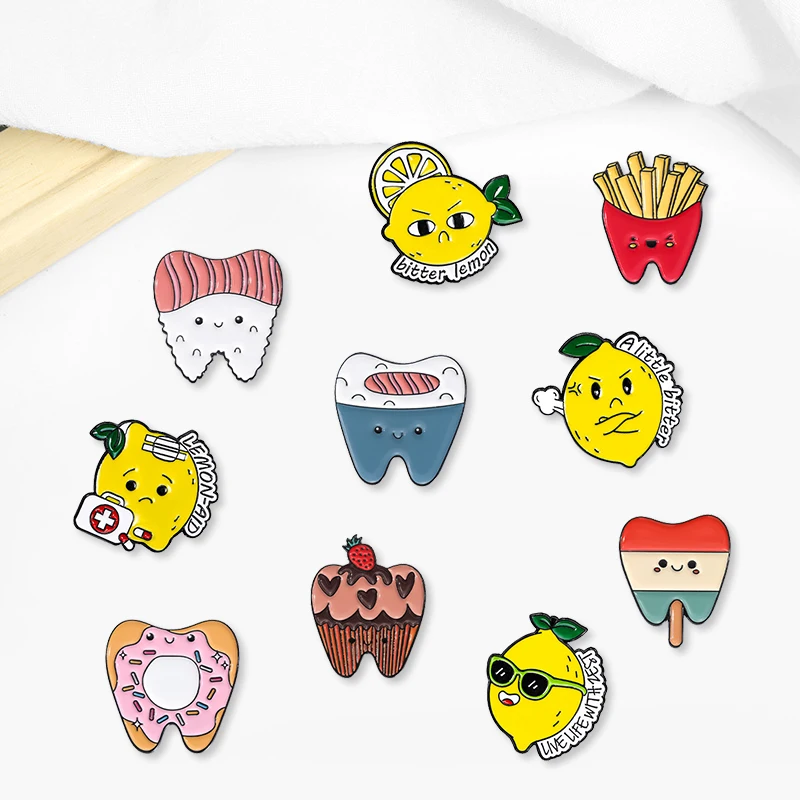 

Creative Trendy Cartoon Lemon Oil Drop-Shaped Lapel Brooch/Badge Pin for Denim Bags,Fashionable Jewelry Accessory