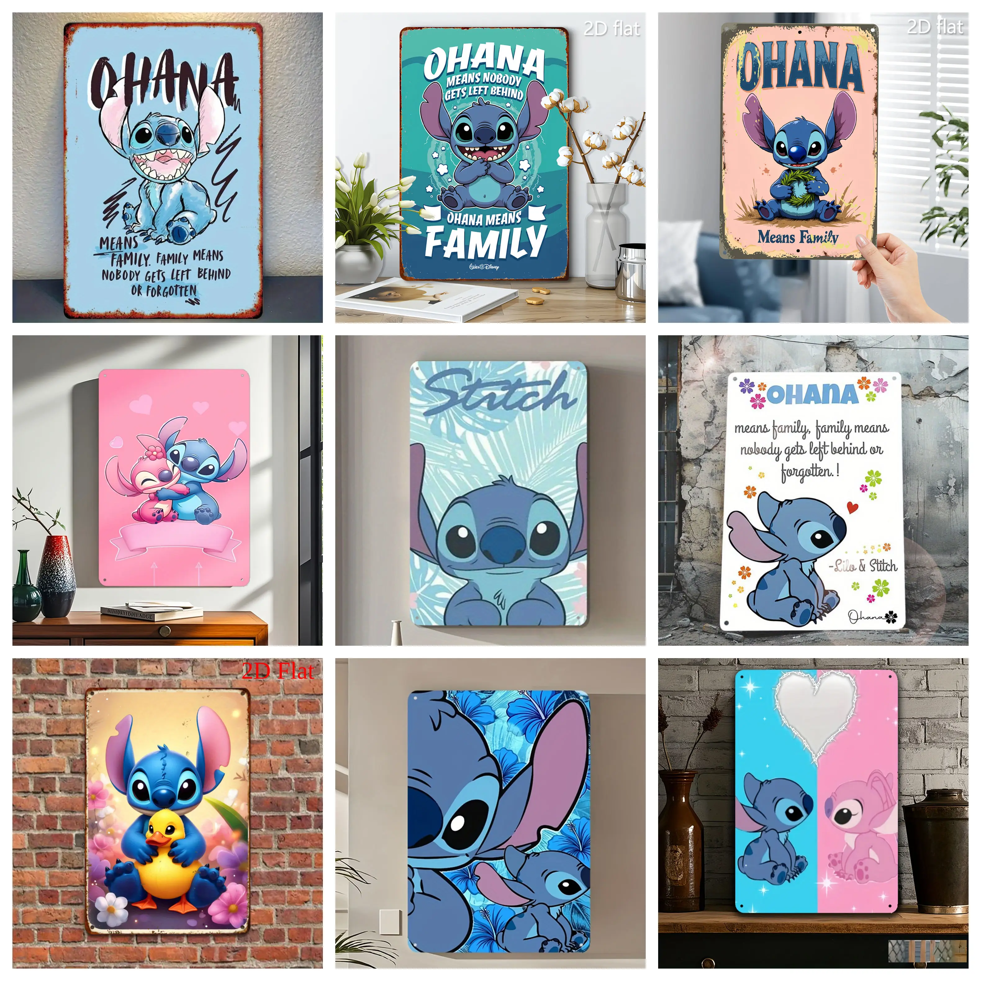 

Miniso Stitch Cute Family Tin Sign Home Decor Wall Decor Art Wall Mural Room Decoration Decor Retro Metal Sign Plate Bar Posters