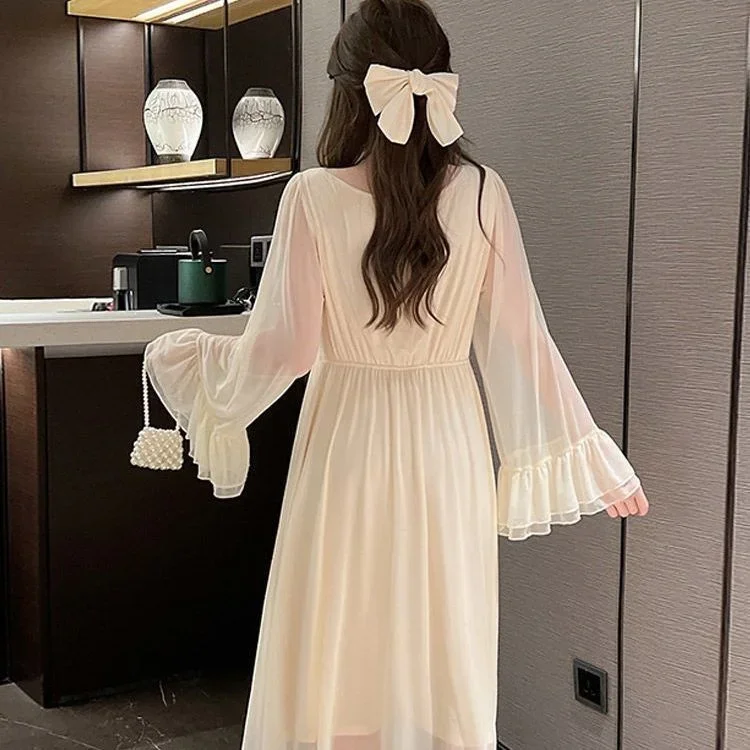 2023 New Style Mesh Lace Sleeve Sexy Pajama Long Wear Casual es Vestidos Para Mujer Women Dress