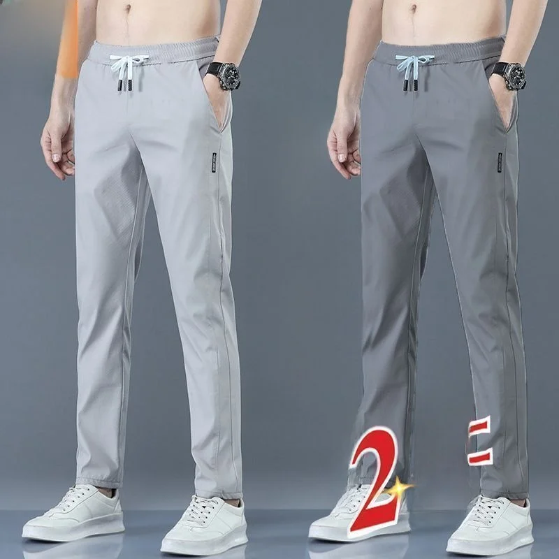 

Мужские тонкие эластичные повседневные брюки Ice Silk Quick Dry, летние свободные спортивные брюки, универсальные длинные брюки прямого кроя