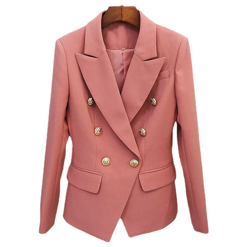 

Spring Women's Clothing Trend 2024 New in Jackets Ladies Gold Lion's Head Button Elegant Women's Blazers Pink Slim-fit Suit