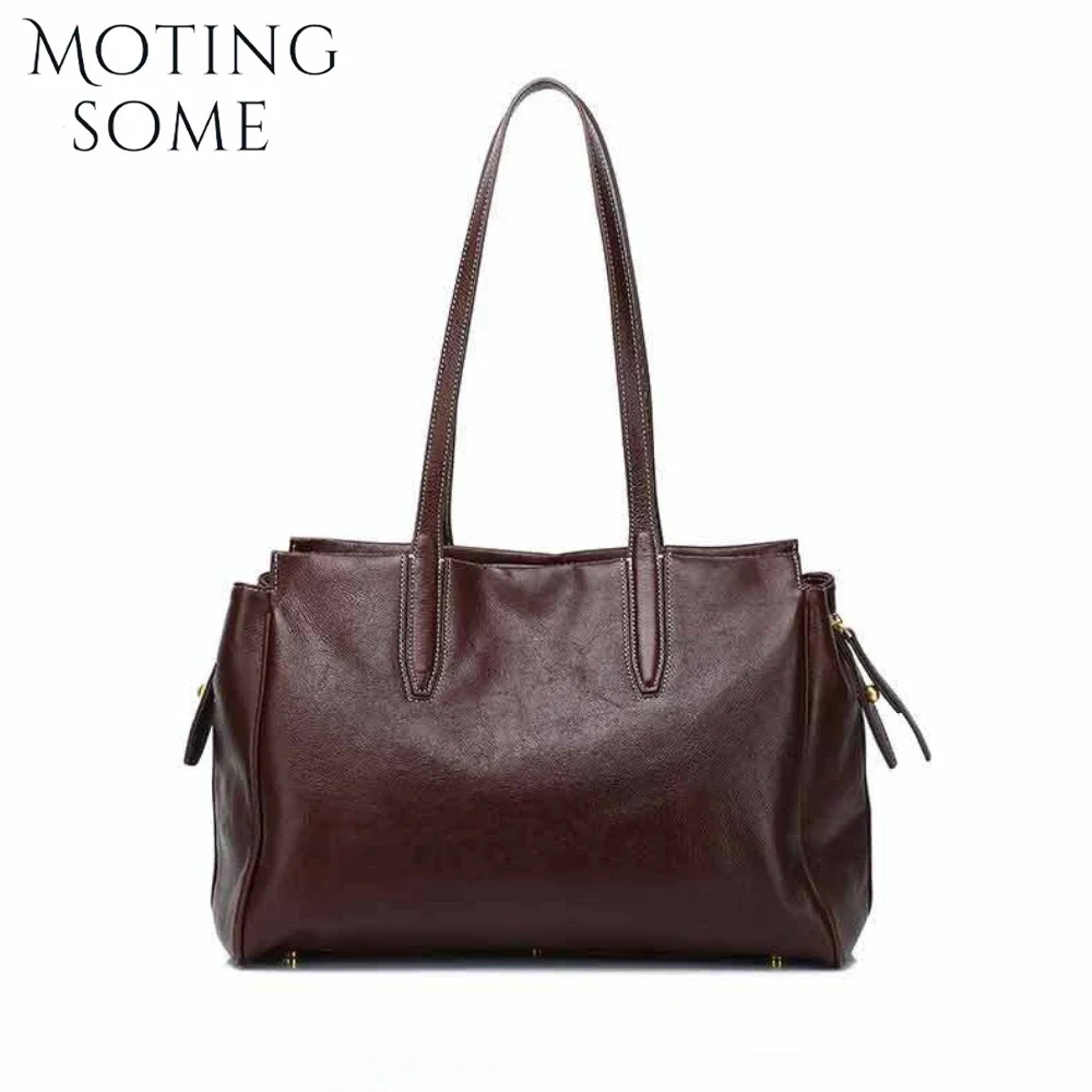 Motingsome 2025 Bag Vegetable Tanned Cowhide Women Big Bag Retro Style Tote Bag Large Capacity Calfskin Lady Messenger Handbag