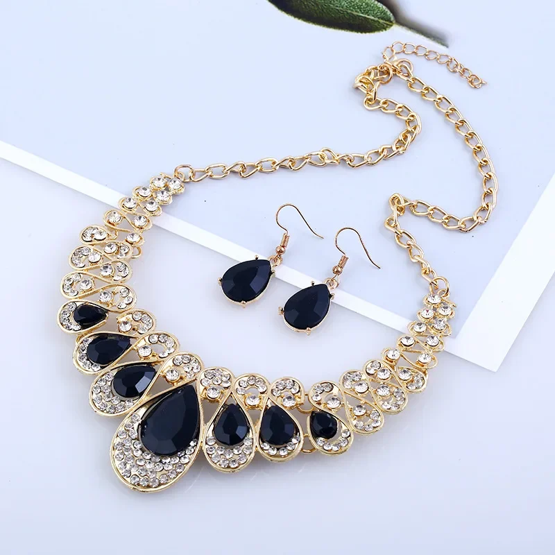 Water Drop Faux Gem Pendant Necklace Earrings Jewelry Accessory Necklace Earrings Wedding Bridal Crystal Stone Jewelry Sets