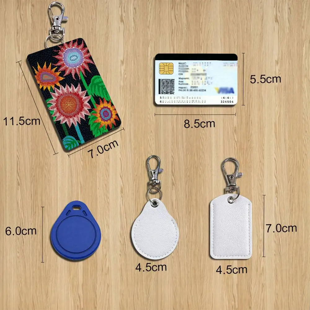 Y-Yayoi A-Art K-Kusama Access Card Case Leather Card Holder Keychain Key Ring Transportation Card Case Gifts