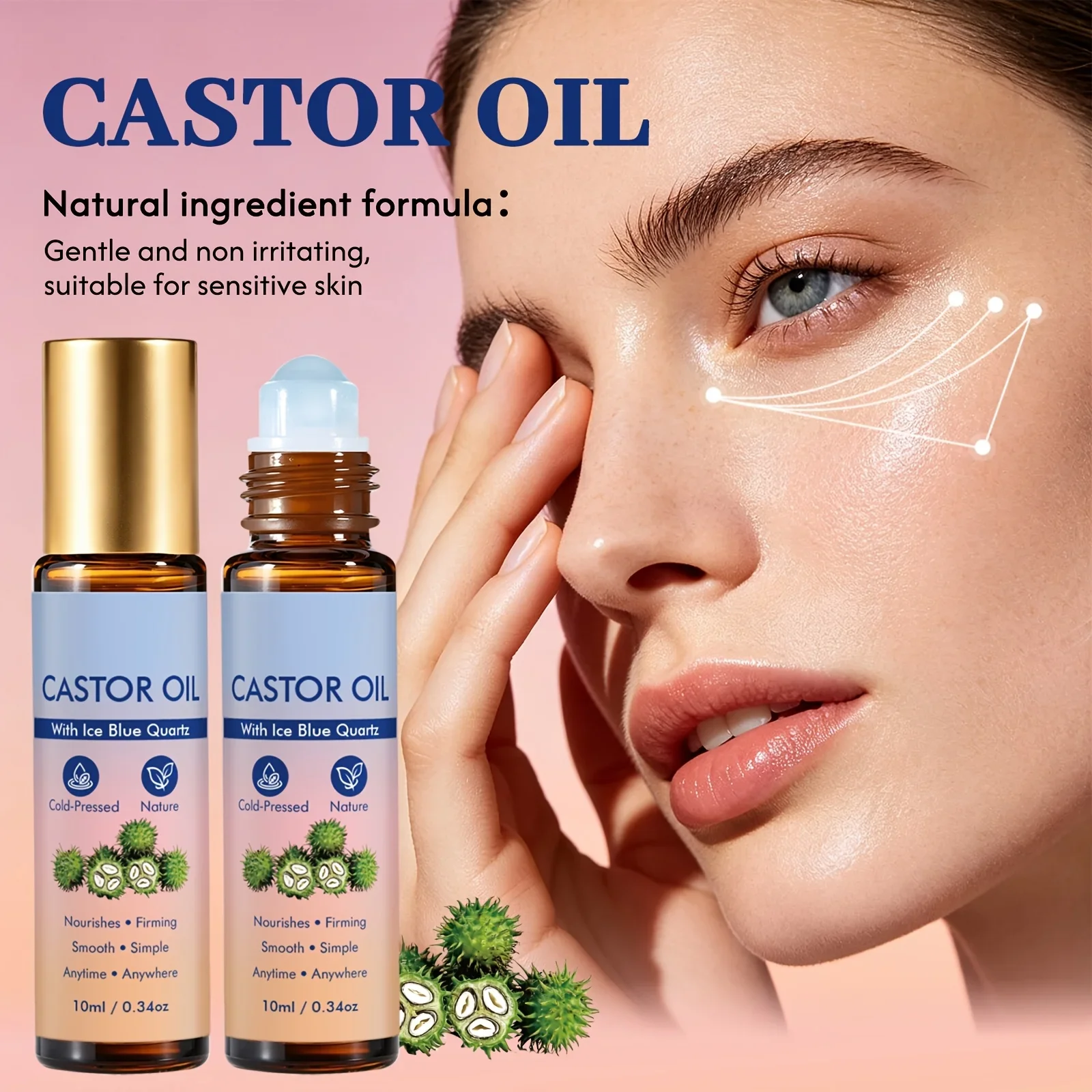  Roll On Cold Pressed Castor Oil Natural Quartz Ball Massage Eye Face Hydrating Firming Skin Nourish Moisturize Skin Care