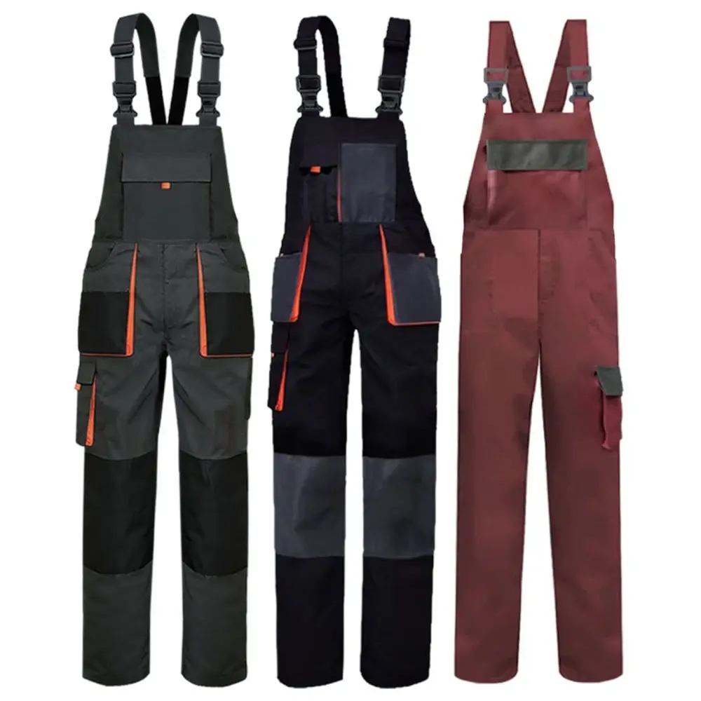 Durable Cotton Bib Pants Multi Pocket Cargo Overalls Mens Loose Fit Workwear Jumpsuit Utility Fashion Street Outfits