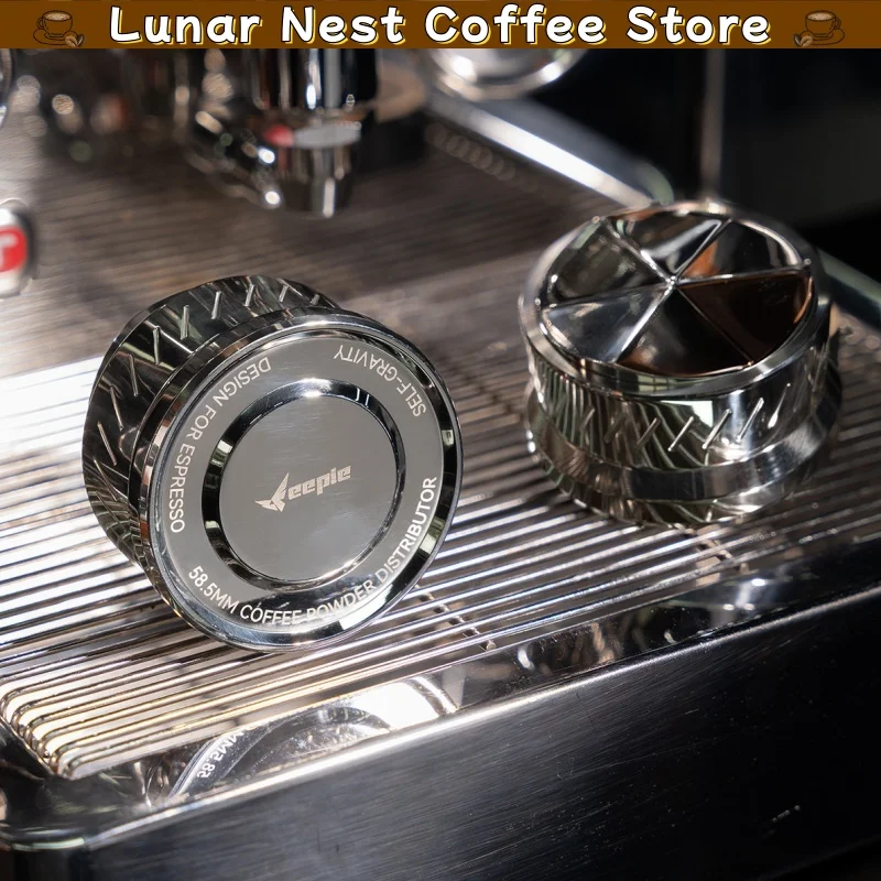 New Feepie 58mm Stainless Steel Gravity Coffee Distributor Tamper Adjustable Height Self-Leveling Espresso Barista Tool For Home