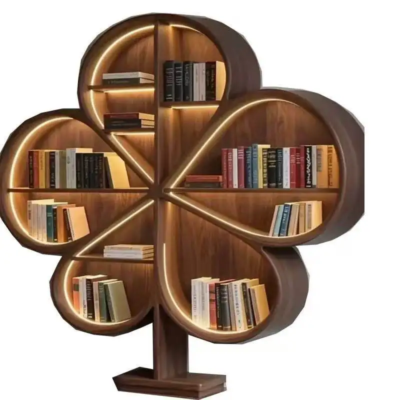 

Black walnut petal bookshelf high-end special-shaped solid wood living room wall-mounted bookcase shelf Bogu shelf