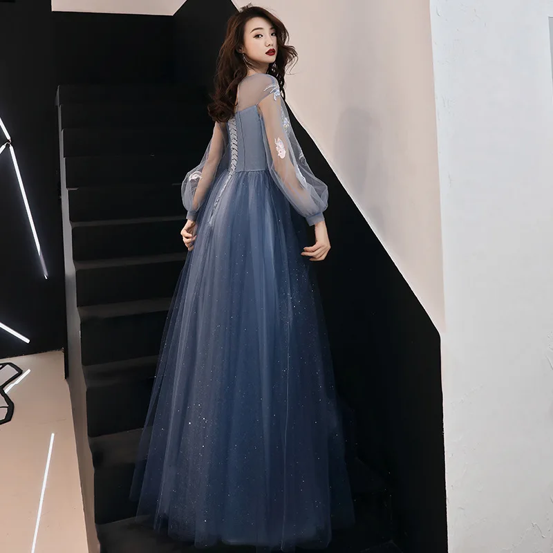 فستان سهرة للنساء 2025new نمط طويل مأدبة الجنية جو حالمة التخسيس كم طويل فستان الحفلات الاجتماع السنوي