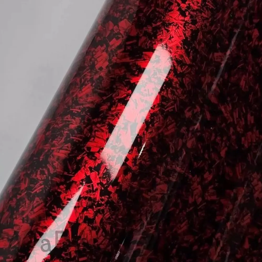 Car Stickers PET High Glossy Red Forged Carbon Fiber Vinyl Wrap Film With Air Release Initial Low Tack Glue DIY Car Styling