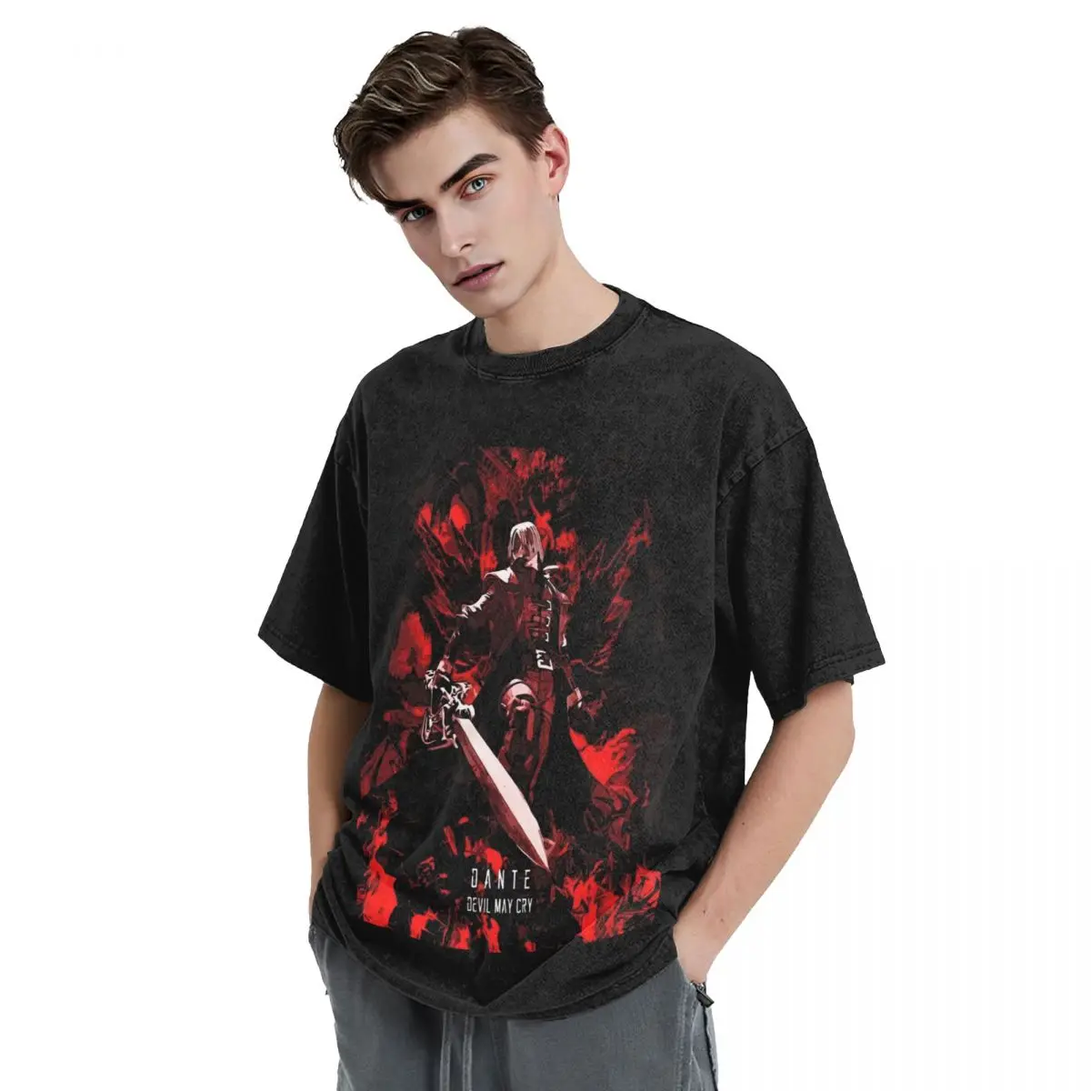 Game Vergil Dmc T Shirts Washed Short Sleeve High Street T-Shirt Devil May Cry Vintage Men Women Tops Streetwear Summer Top Tees