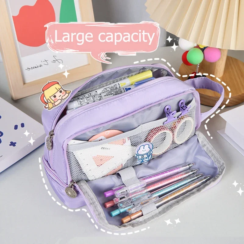 1 pièce Trousse à crayons mignonne grande capacité, pochette Kawaii, boîte de rangement, fournitures scolaires pour filles, papeterie japonaise