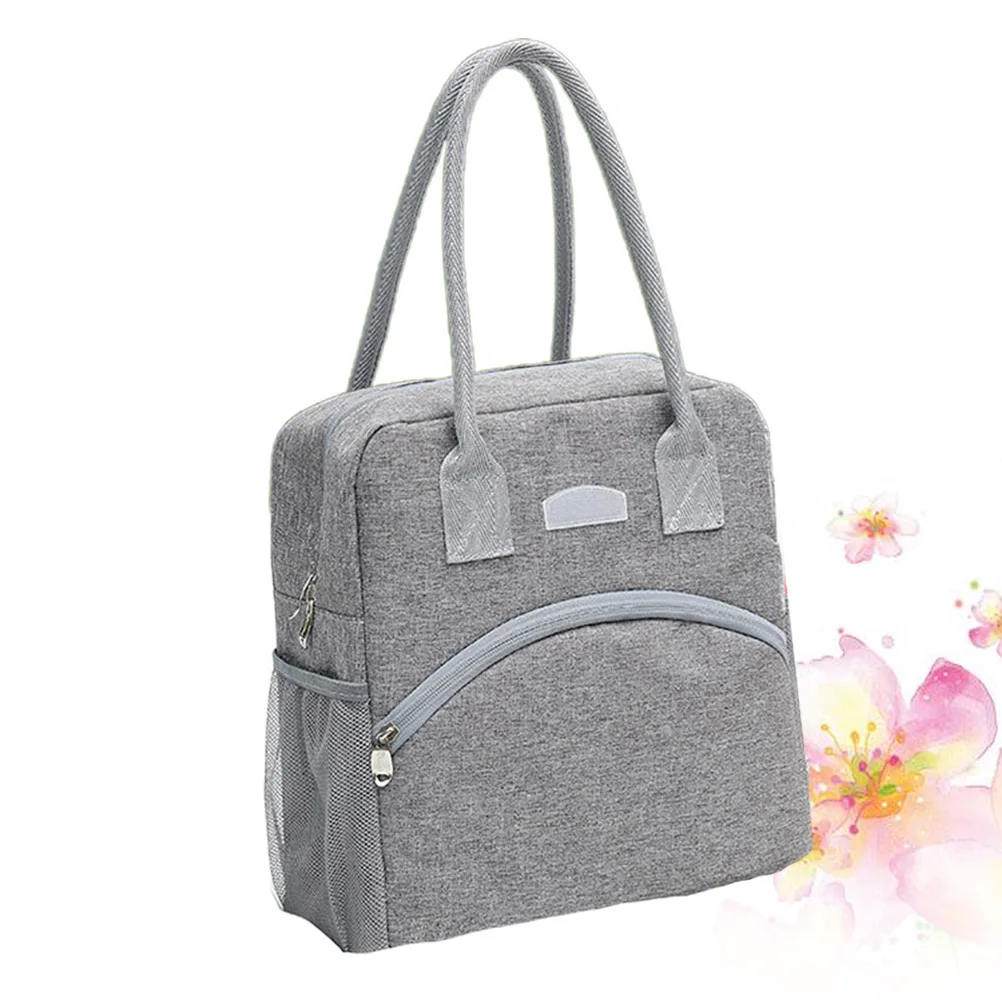 

Insulated Bento Bag Portable Lunch Bag Food Grade Heat Cold Preservation Lightweight Thermal Box With Front Pocket Grey