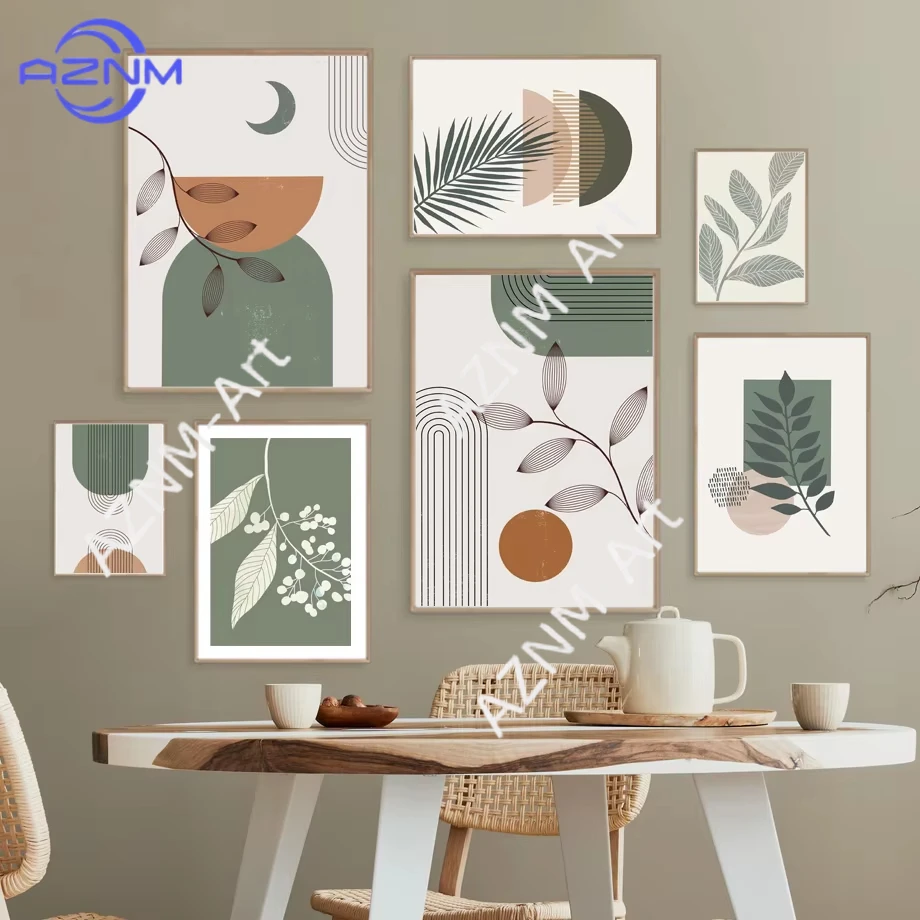 1pc Leaves Sun Rainbow Olive Geometry Boho Abstract Wall Art Mural Canvas Painting Posters And Print Wall Pictures Living Room