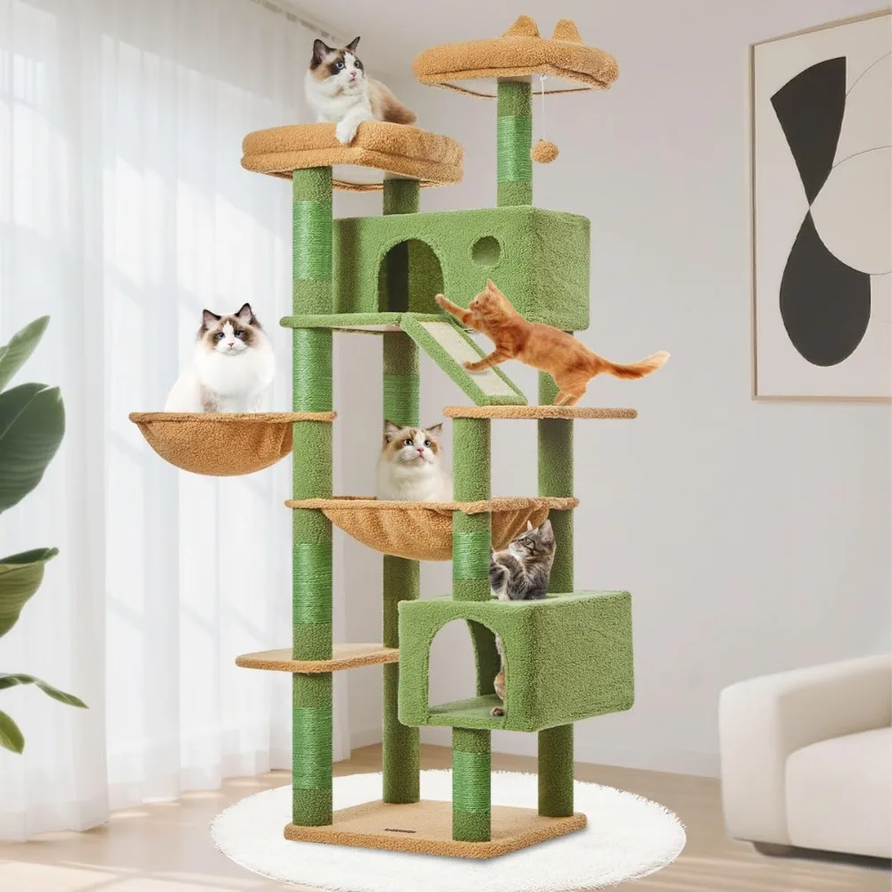 

Taoqimiao Cactus Cat Tree, 71-Inch Cat Tower for Indoor Cats Large Adult, Multi-Level Large Cat Condo, 8 Sisal Scratching Posts,