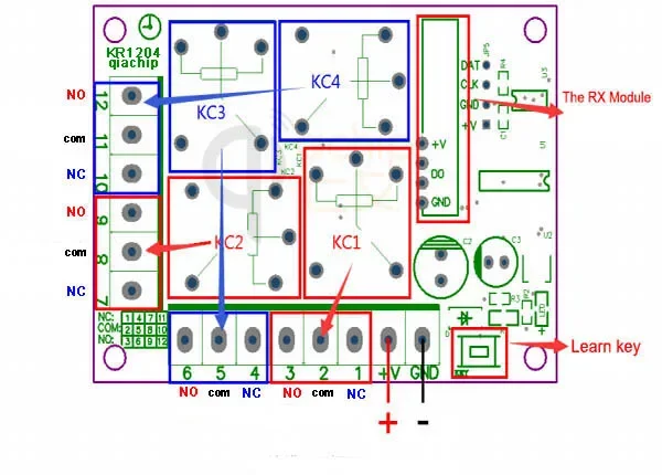 Wireless Remote Control Switch RF Relay 433Mhz DC12V 4 Gang Relay Receiver and Transmitter for Garage and Light Switch