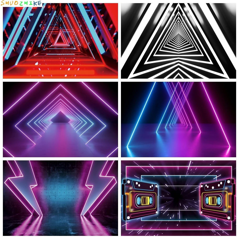 Bühne Pyramide Licht Dreieck Neon Licht Einzigartige 3D Baby Kind Party Foto Hintergrund Fotografie Hintergrund Foto Studio Photocall