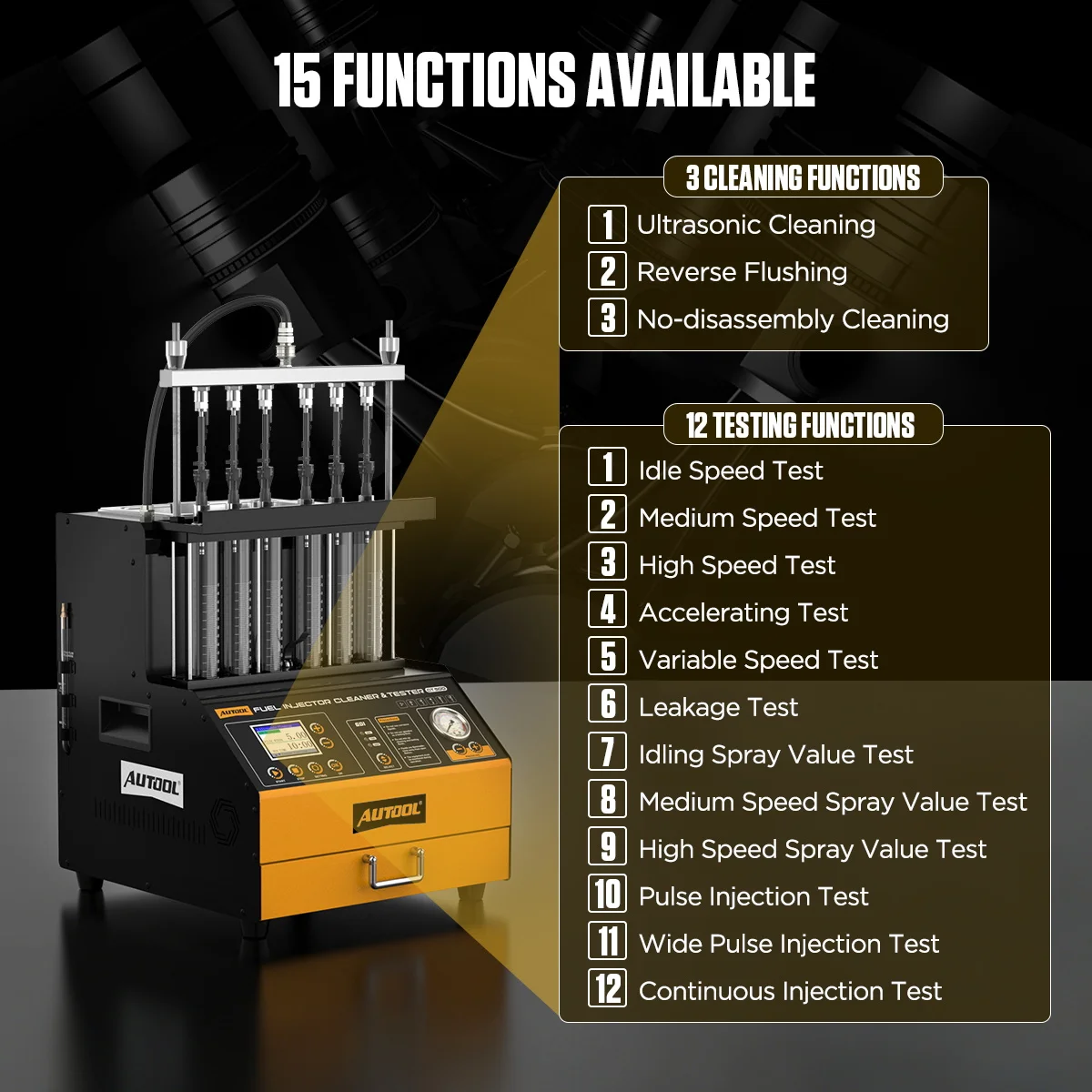 AUTOOL CT500 GDI EFI FEI Piezoelectric Fuel Injector Cleaner Tester 6 Cylinders 110V-230V Ultrasonic Reverse Flushing for Car SUV