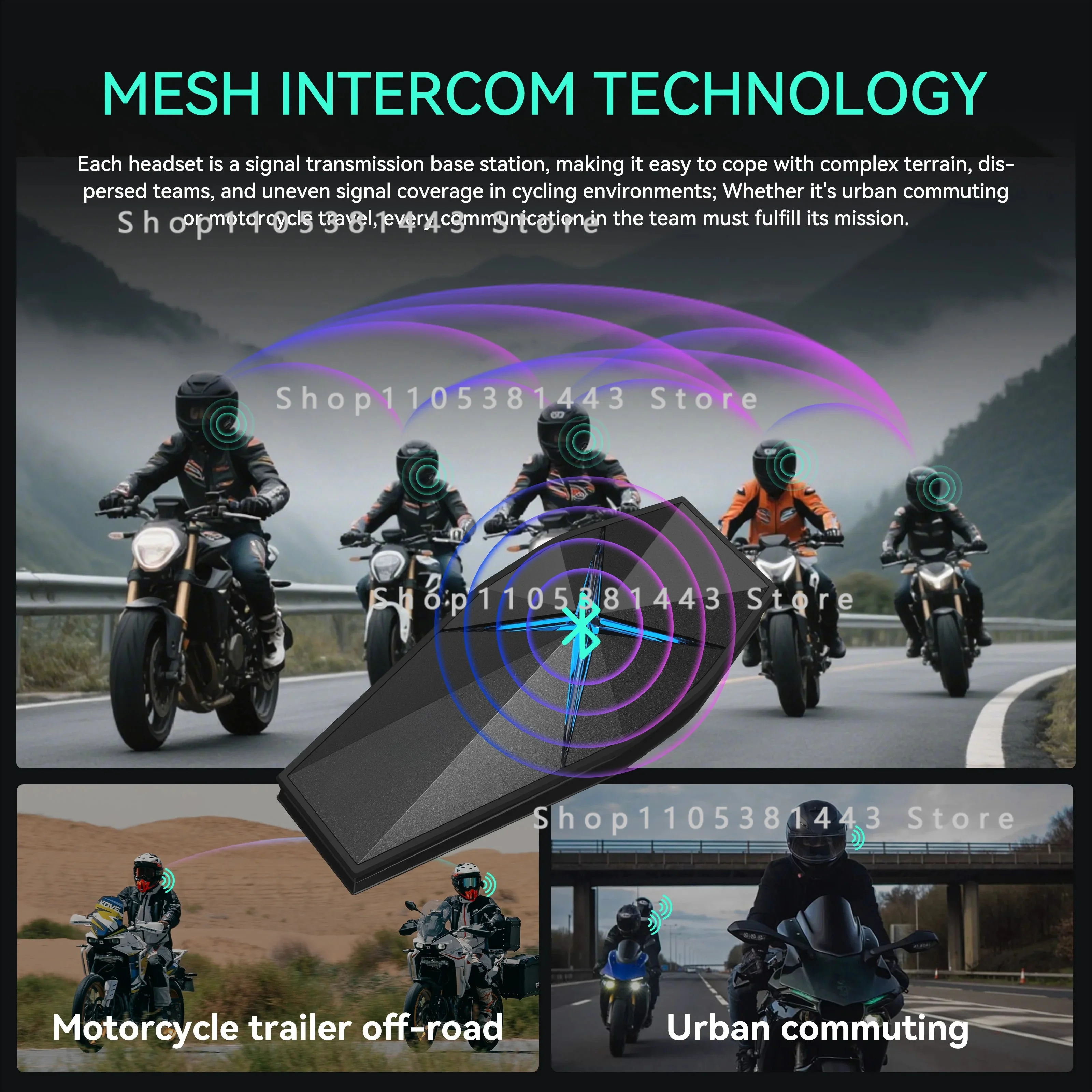 IPX7 Waterproof Rating Mesh Motorcycle Intercom（Global Version）F1 PRO Al Noise Reduction Multi-audio Mixing
