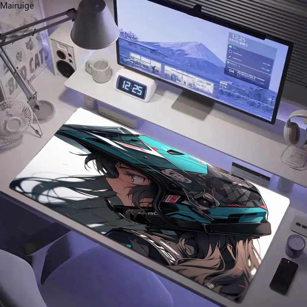 Motorcycle anime helmet girl printing Mouse Pad Speed anti-slip Laptop Gaming Desk Mat For Office Carpet Desk Accessories XXL XL