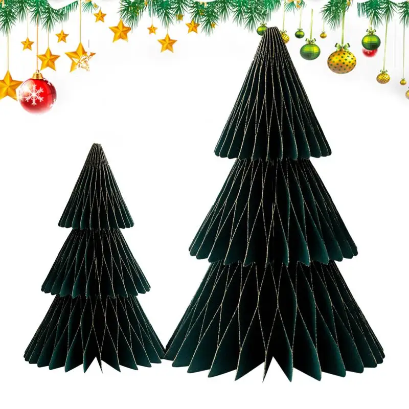 Christmas Paper Tree Decoration Handmade Tabletop Paper Trees Multi-layer Centerpiece Small 3D Paper Trees 2X Reusable Table