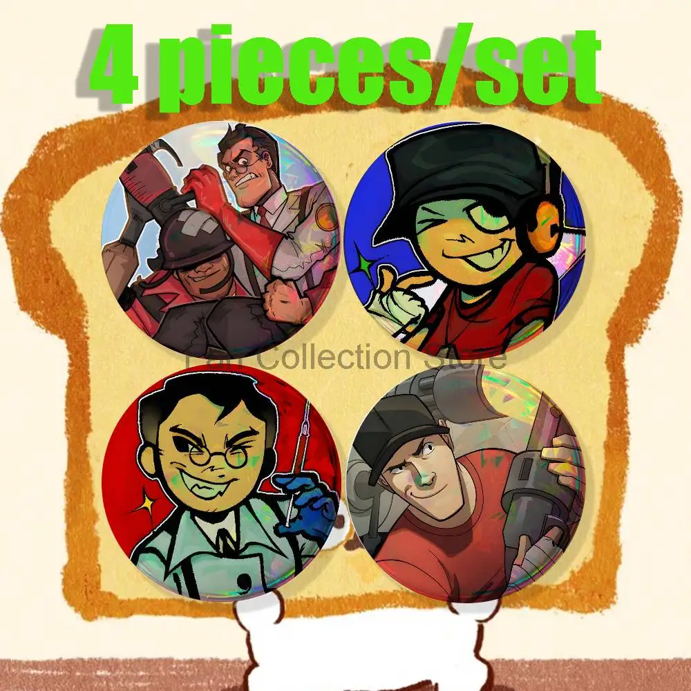 For Scout Pyro Spy Sniper T-Team TF2 Brooches for Backpack Accessories 25,32,44,58,75mm Round Enamel Pin 4-piece set Anime Badge