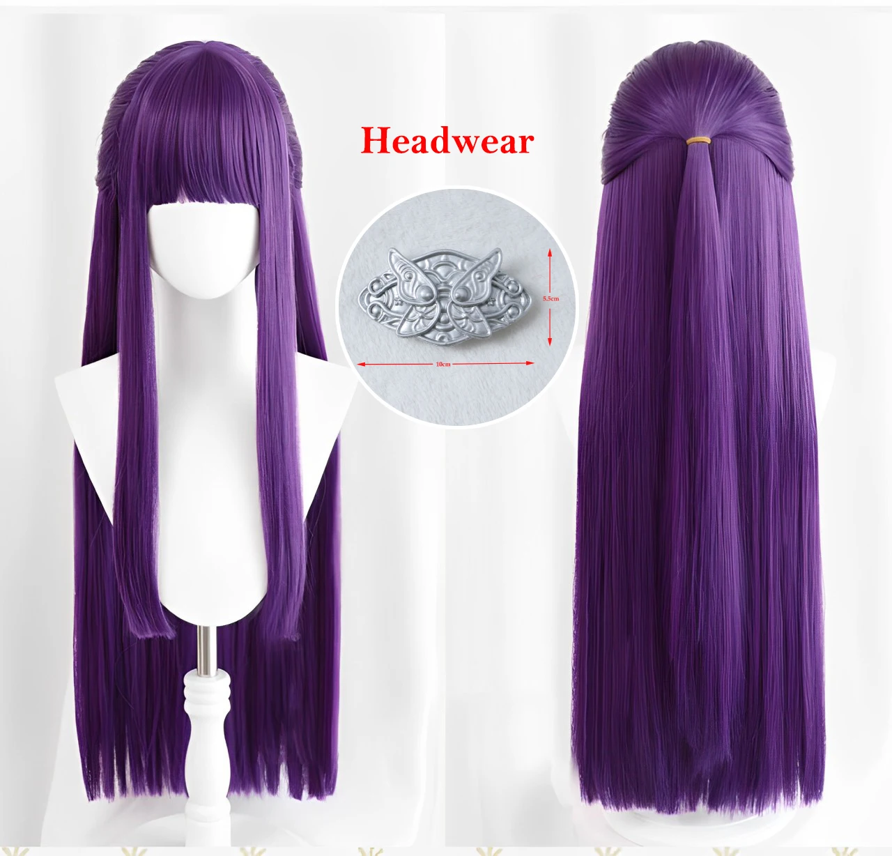 Alta qualidade samambaia cosplay peruca, cabelo sintético resistente ao calor, roxo profundo, anime perucas retas, role play de Halloween