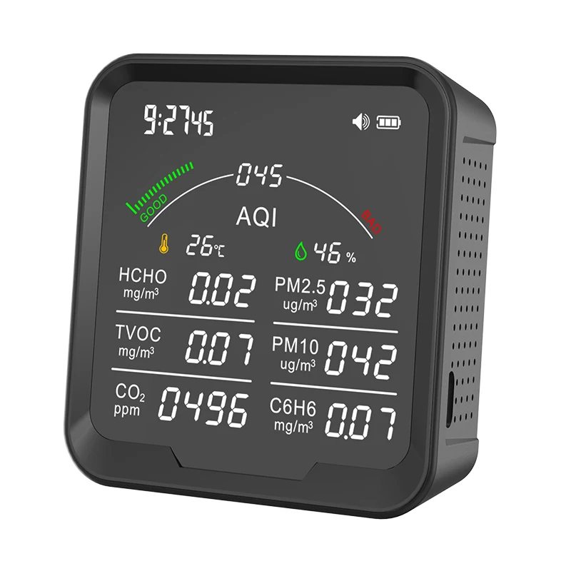 FOR Multifunctional air monitor always detects temperature and humidity CO2 PM2.5 PM10 with audible alarmPTH-9B