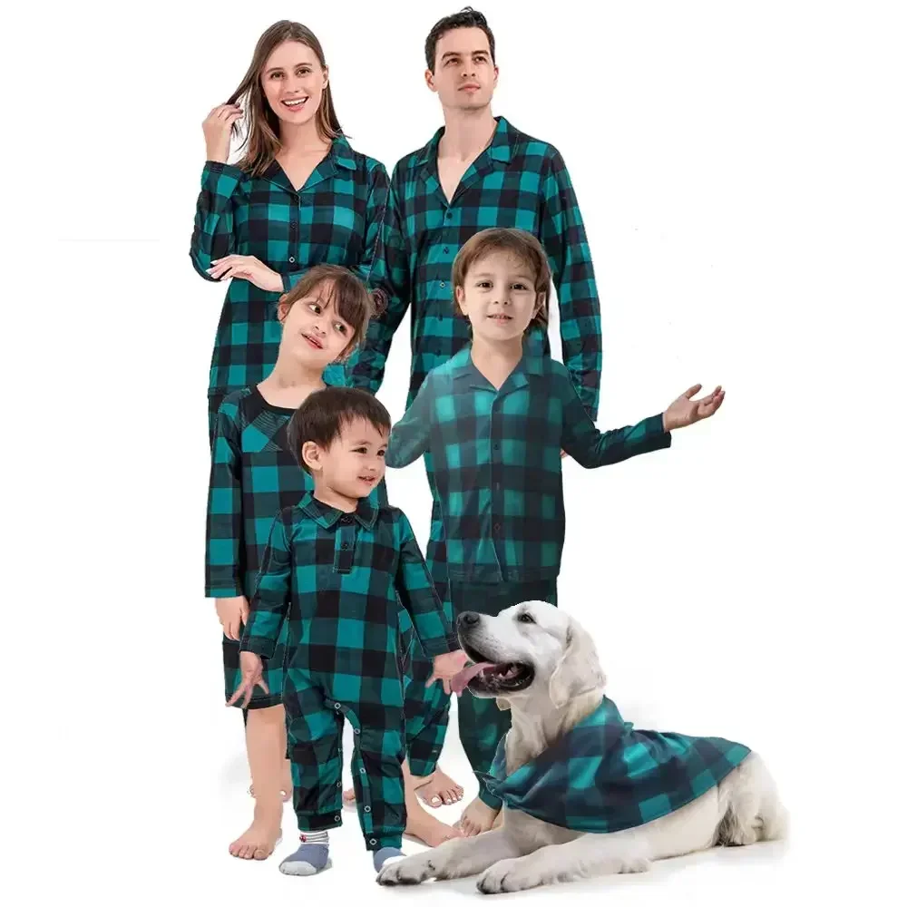 

Women Men Boys Girls Dog Matching Clothes Plaid Pattern 2 Pieces Suit Sleepwear 2026 New Christmas Pajamas Set Xmas Family Look