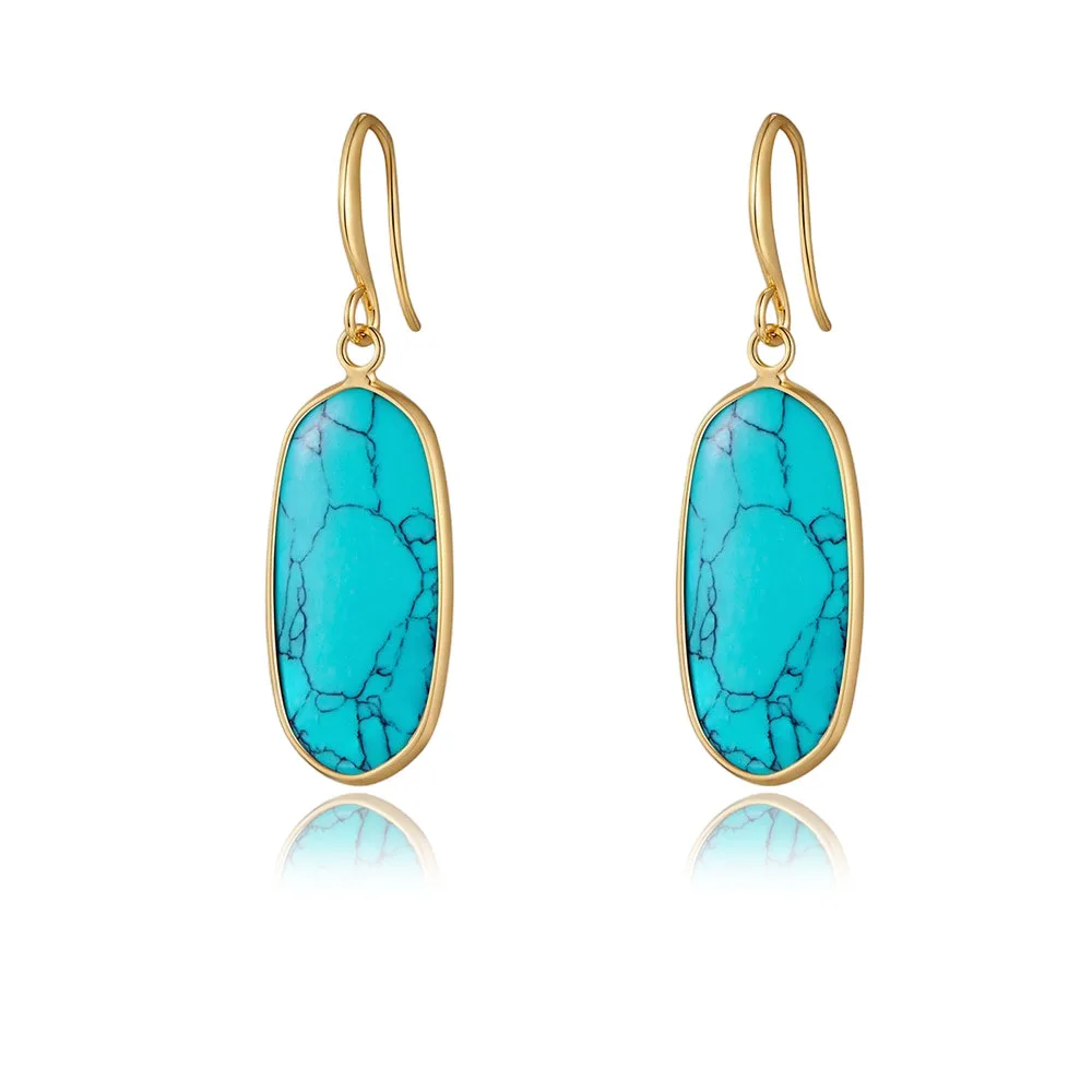 Real Turquoise Earrings for Women-14k Gold Plated Dangle Earring Genuine Natural Turquoise Stone Jewelry for Western Cowgirl