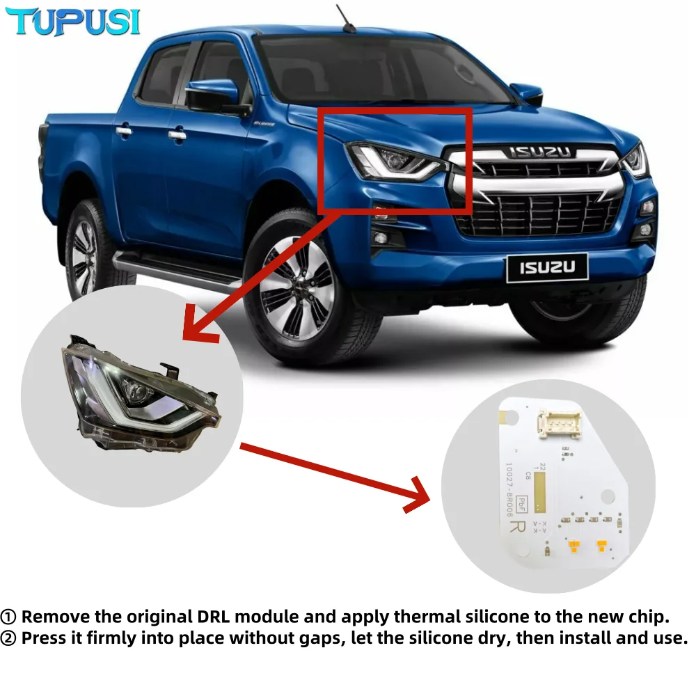 이수즈 D-Max 2021-2025 주간 주행등 모듈 LED 헤드라이트 LED DRL 보드 교체용 앰버