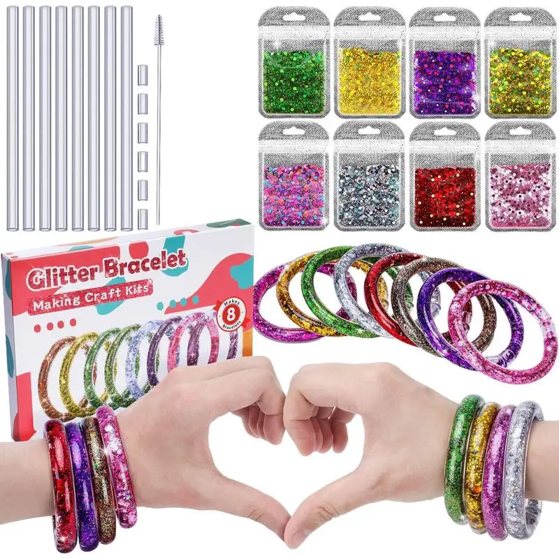 DIY Friendship Bracelet Craft Set Glitter Kids Jewelry Making Kit With Cleaning Brush For Girls Birthday Gifts Home Art Class