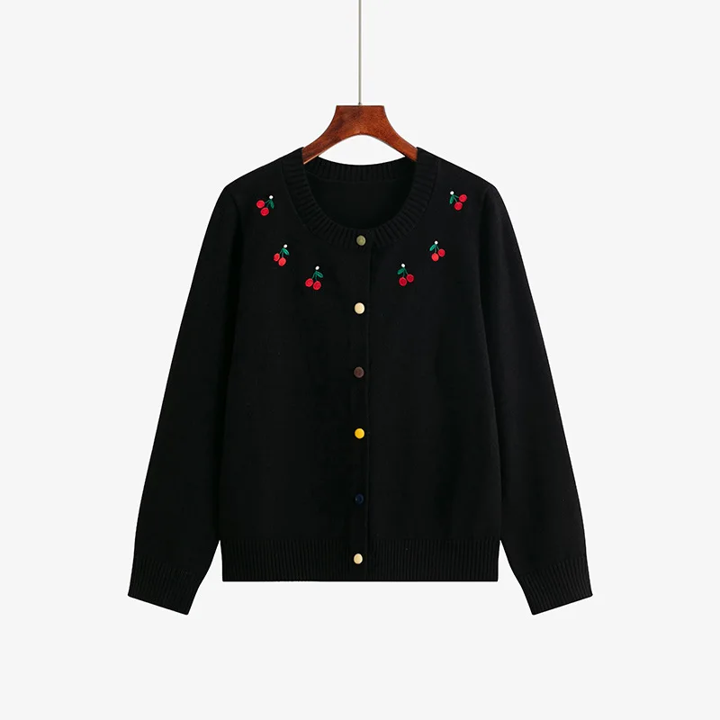 FRYAY LAB Oversize'owy damski sweter z okrągłym dekoltem i haftem, damska kurtka z długim rękawem, luźny kardigan z dzianiny na jesień 2025, modny