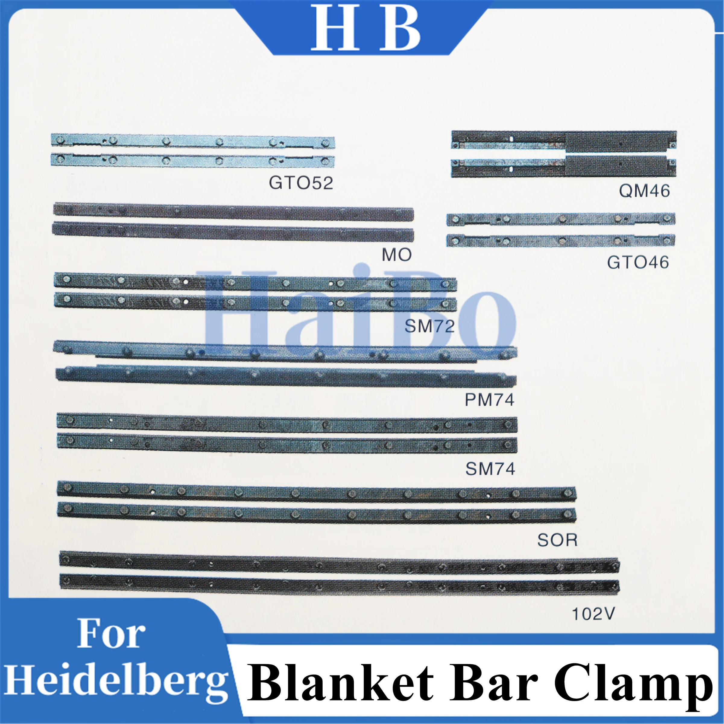 HaiBo Best Quality 520x30x15mm GTO 52 Clamp CPL GTO52 Parts Plate Clamp 6 Bolts Blanket bar 69.006.002F Offset Printing Machine