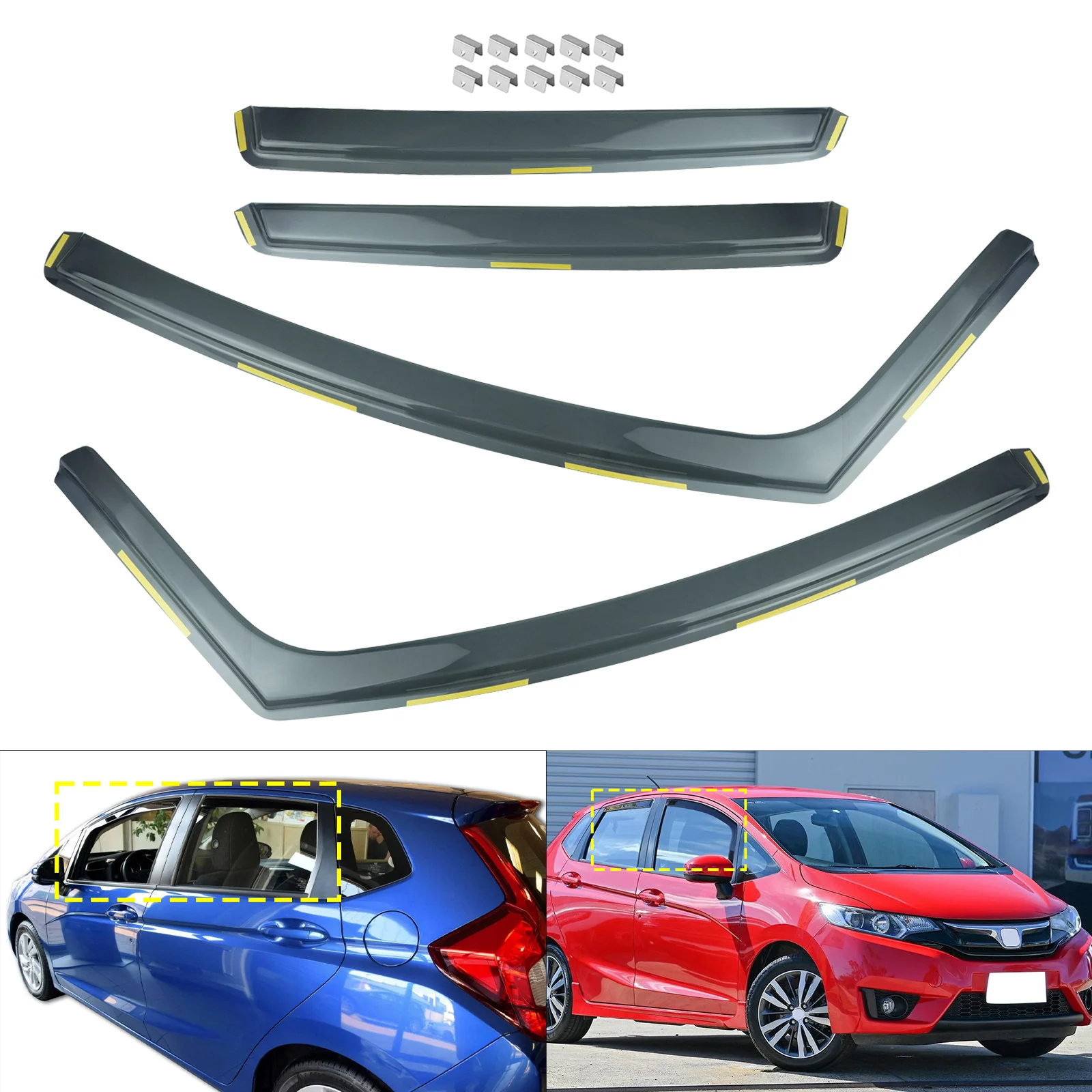 4pcs Tint Window Wind Rain Sun Guard Deflectors Visors Protector Sheet For Honda Jazz III MK3 Hatchback 5 Door 2015-2020
