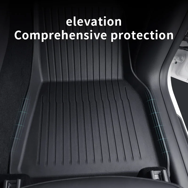 Carbon Flash 3PCS TPE Floor Mats for Tesla 2021-23 Model Y – Driver, Passenger & Rear Seats, Precision Fit