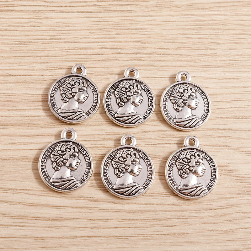 Tusember 10 Stück Legierung Antik-Silberfarbene Elizabeth-Anhänger für Ohrringe, Halsketten, DIY-Schmuckherstellung, handgefertigte Accessoires – Detail 3