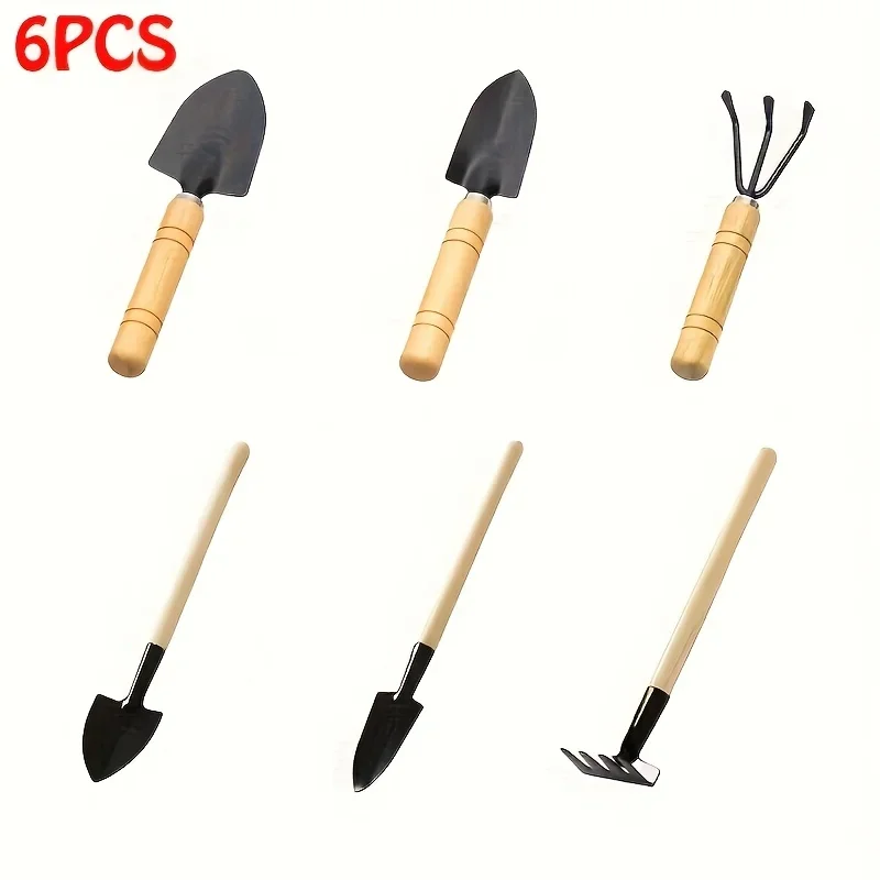 6+1pc Mini Garden Tool Set w/ Storage Bag, Durable Metal & Wood, Ergonomic Handles, Ideal for Planting Flowers, Succulents