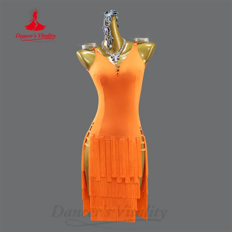 

Latin Dance Practice Clothing Women's Customized Sexy Backless Tassels Dress Tango Rumba Samba Professional Performance Dresses