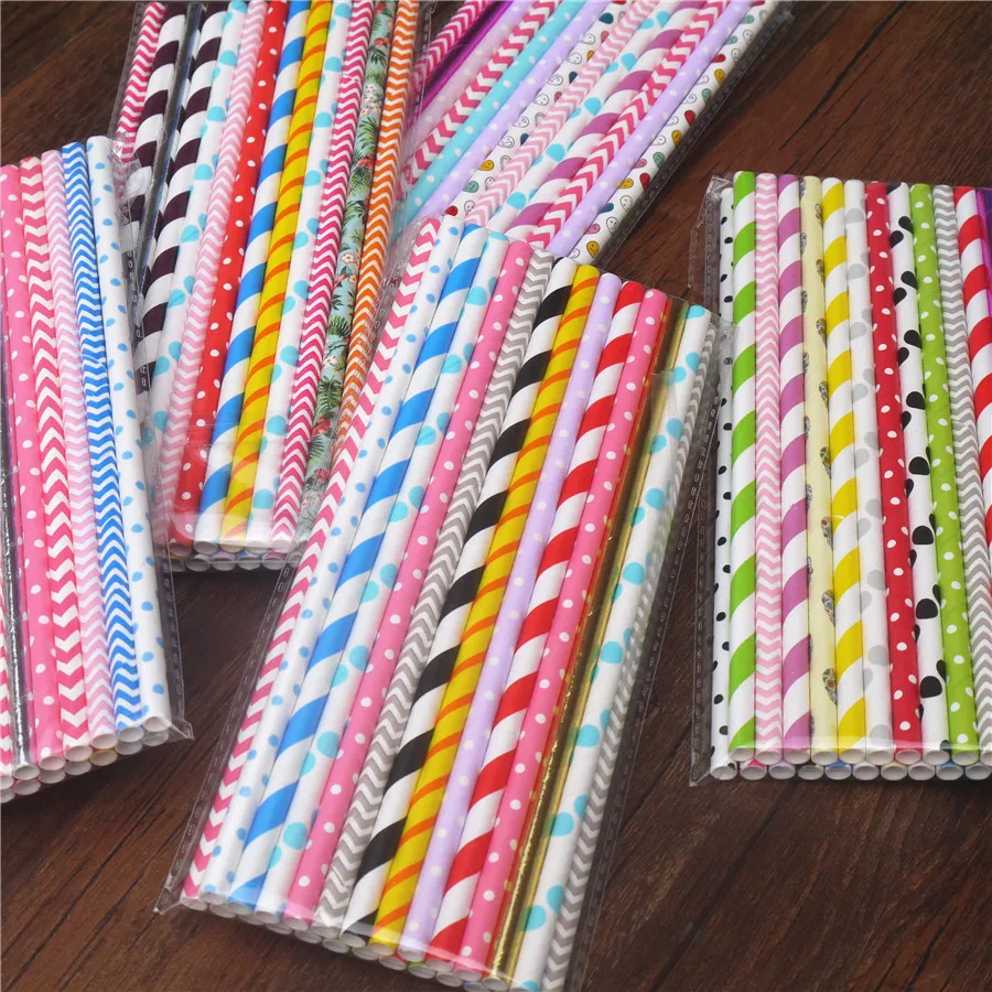 Biodegradable Paper Straws Bulk, Assorted Rainbow Colors Striped Drinking Straws for Juice, shakes, Cocktail, Coffee,Soda,